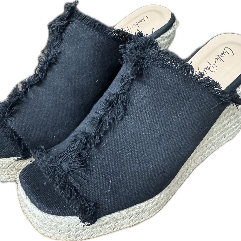 Charlie Paige Black Espadrille Wedges